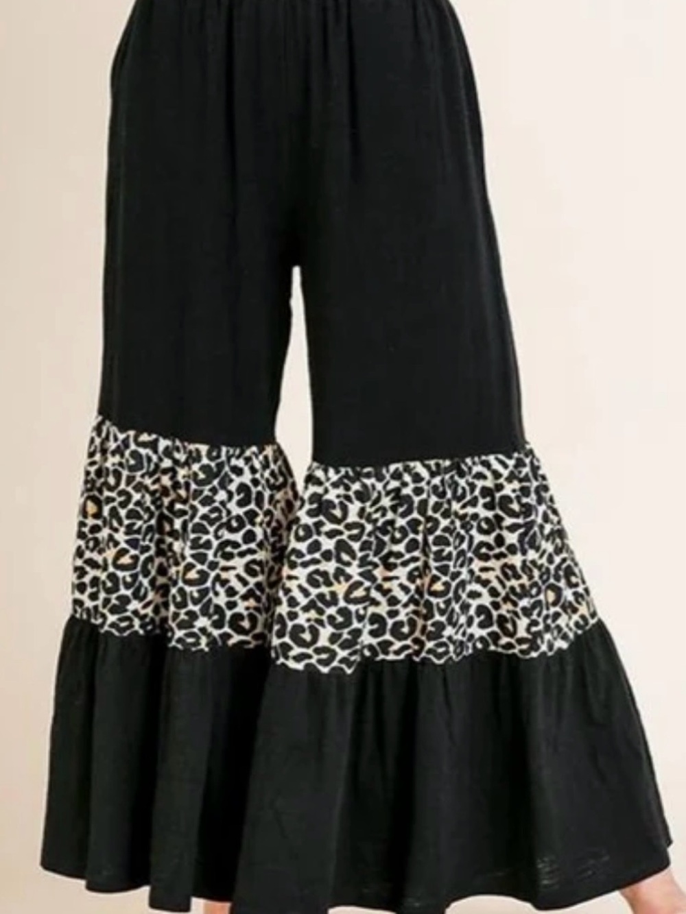 Umgee Black Pants with Leopard Accent